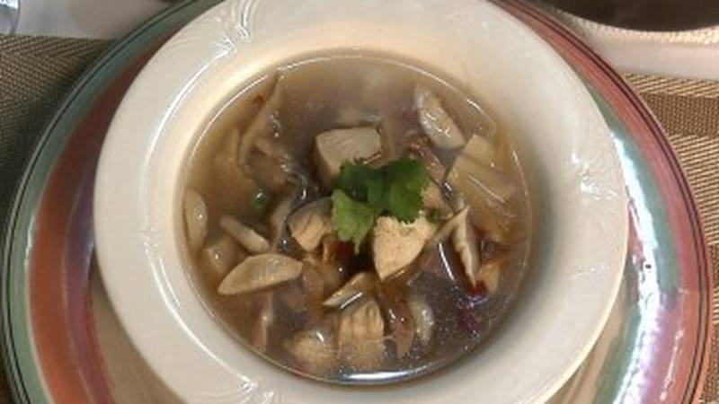 Promo Image: Brothy Poached Chicken with Mushrooms and Fresh Chiles
