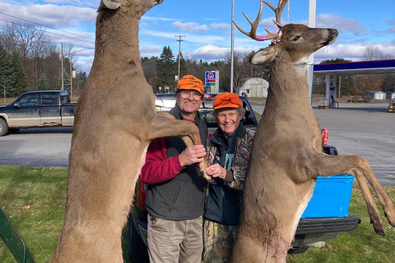  Doug and wife Jacque shot these two within 10 minutes of each other, in the same place!  Both 8 points, one shot with 30-6, other with 308. On the morning...