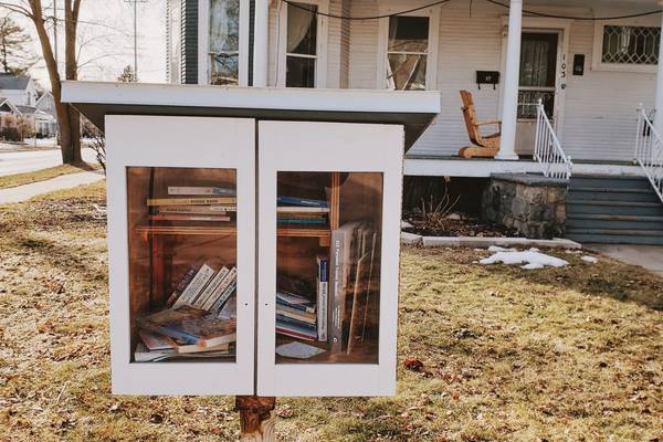 A Little Free Library outside a home in Traverse City, Michigan.