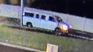 State police say the driver of this van may have punched holes in 2 car gas tanks
