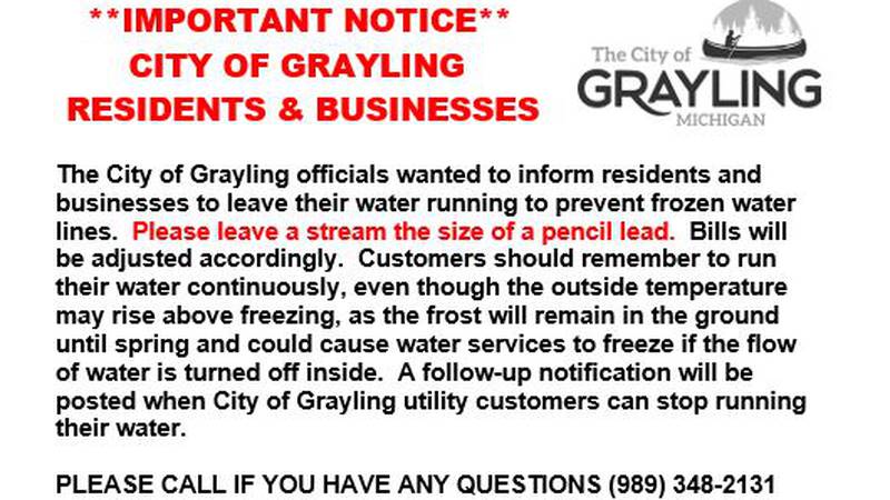 Promo Image: Run Water Notice Issued for City of Grayling